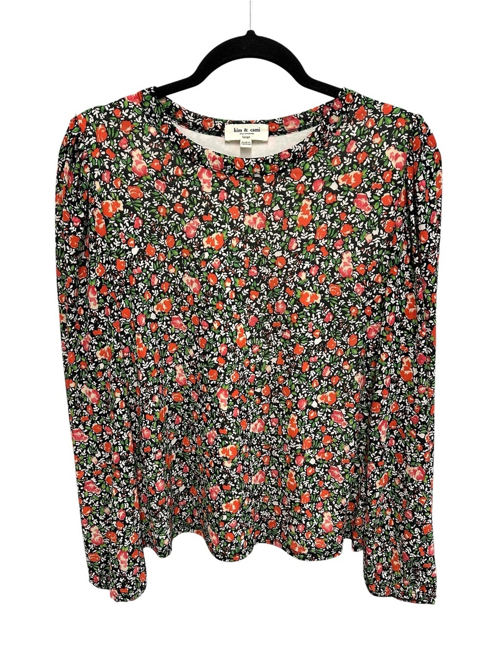Kim & Cami ditsy floral print long sleeve blouse top Size L Cottagecore